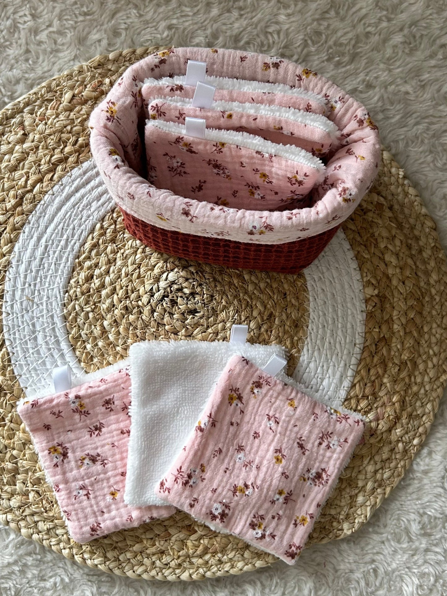 Lingettes lavables et réutilisables + panière