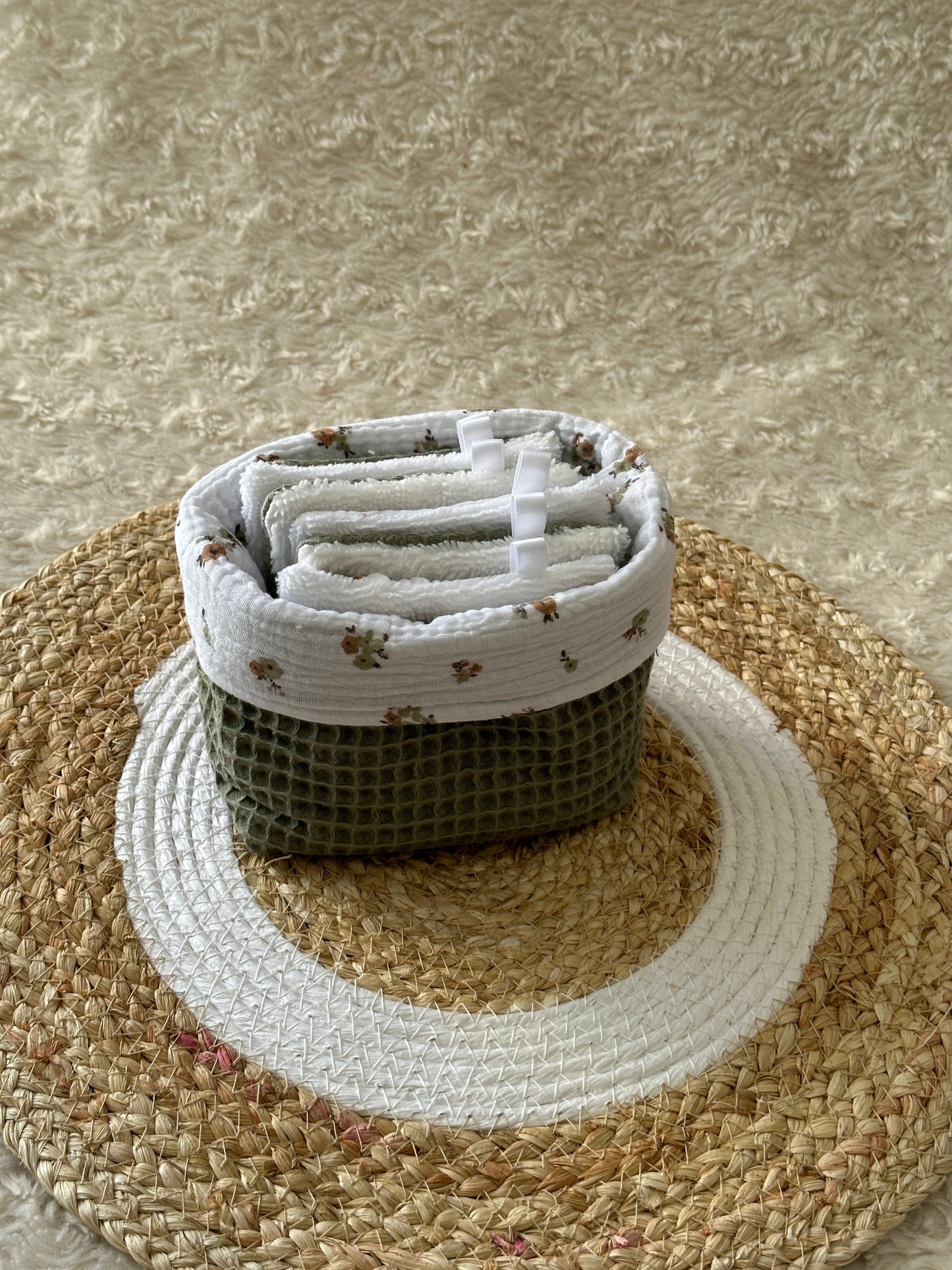 Lingettes lavables et réutilisables + panière