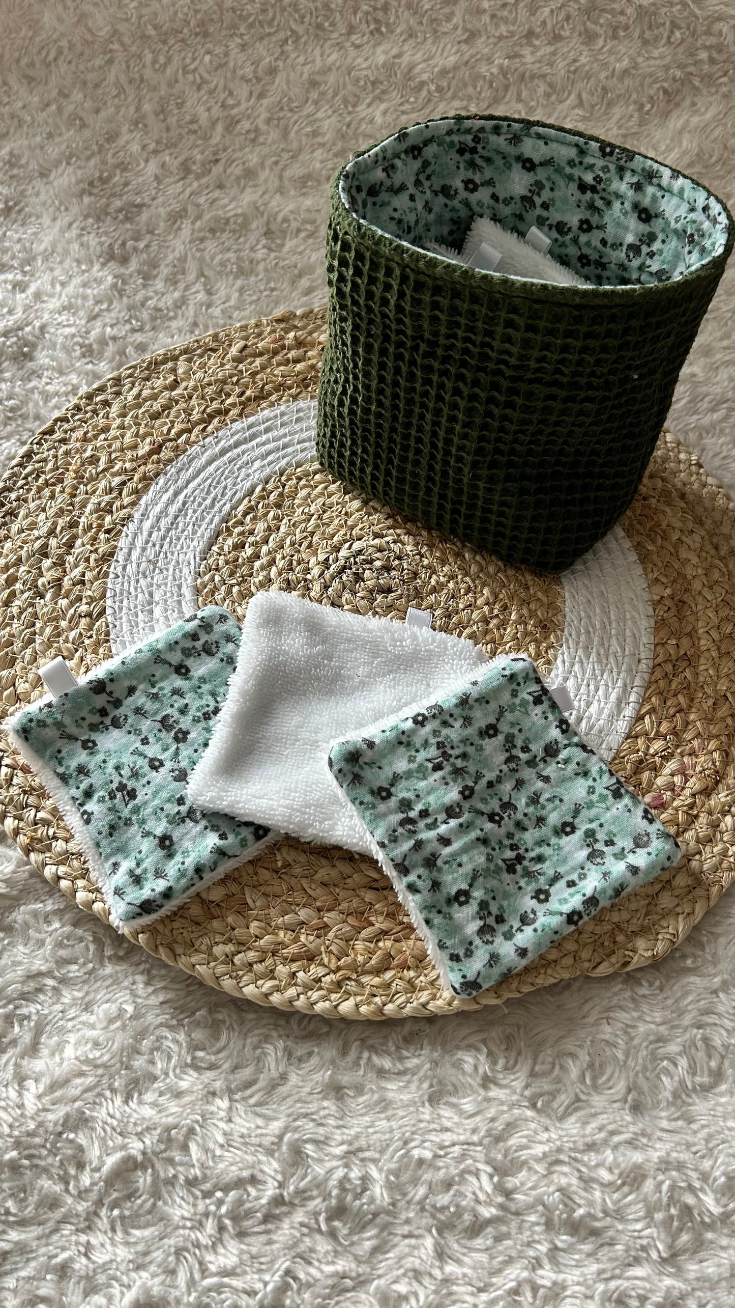 Lingettes lavables et réutilisables + panière