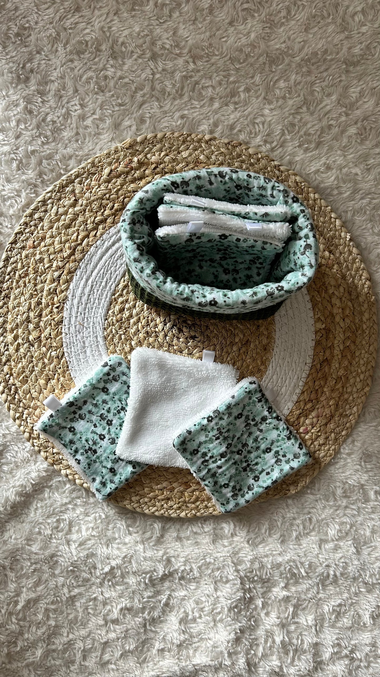 Lingettes lavables et réutilisables + panière
