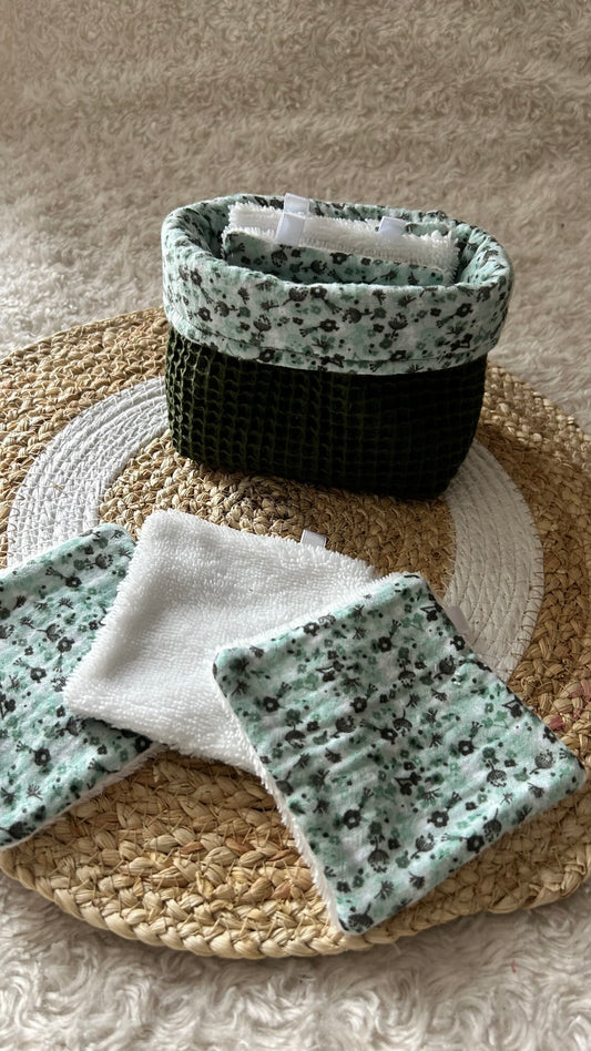Lingettes lavables et réutilisables + panière