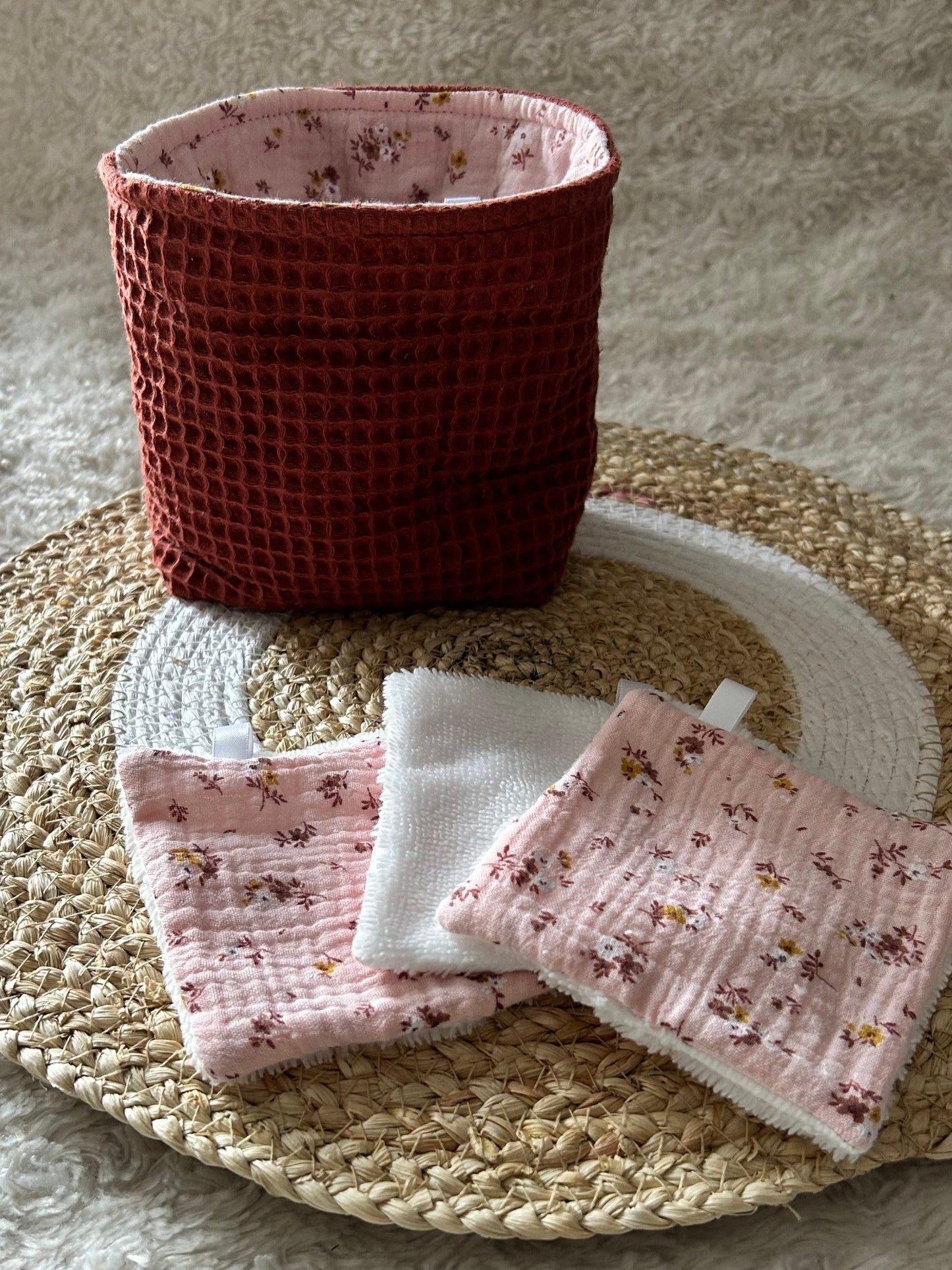 Lingettes lavables et réutilisables + panière