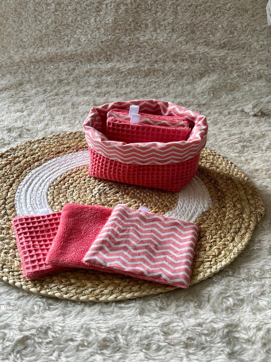 Lingettes lavables et réutilisables + panière
