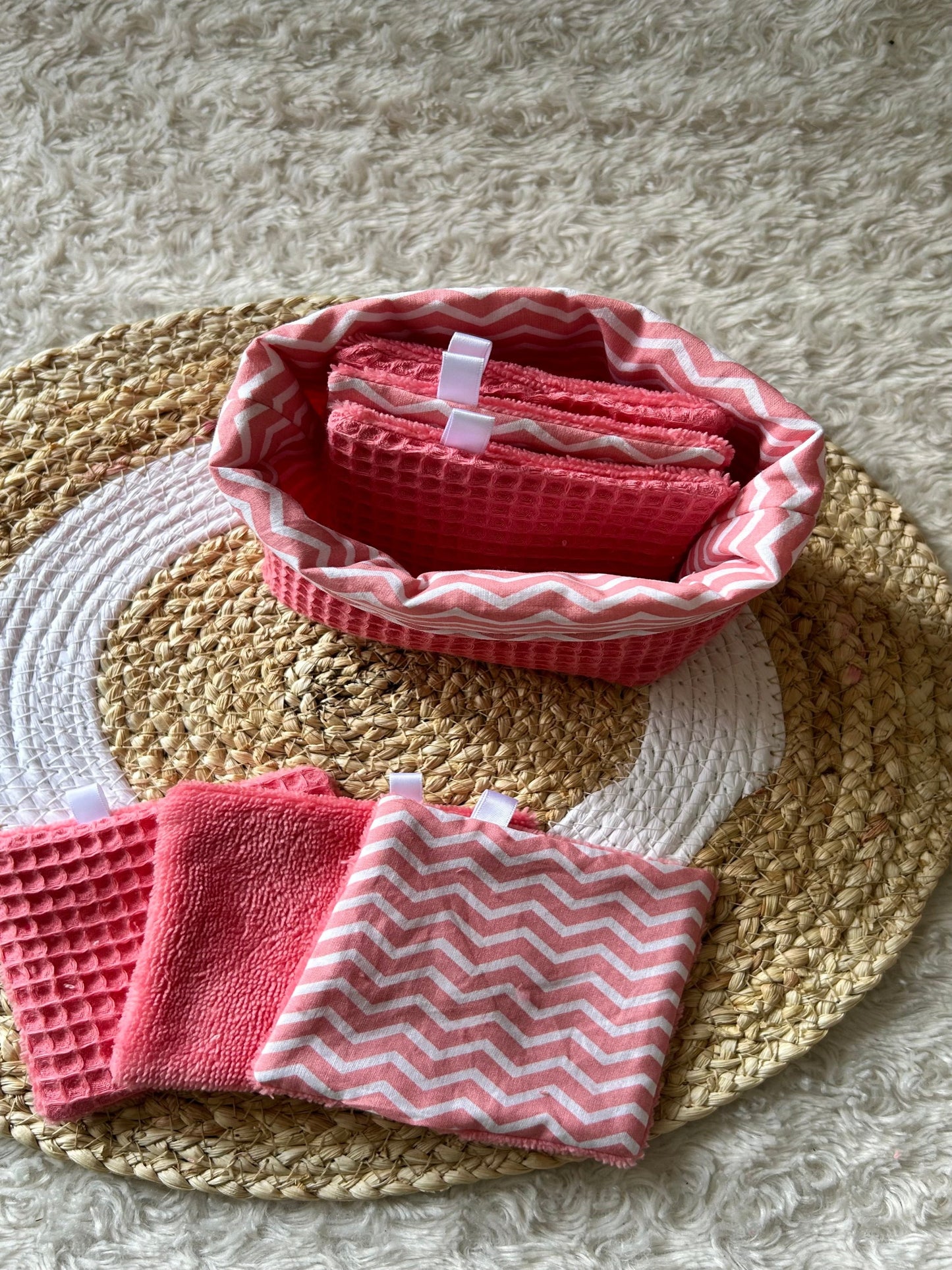 Lingettes lavables et réutilisables + panière