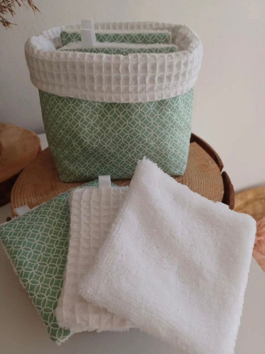 Lingettes lavables et réutilisables + panière