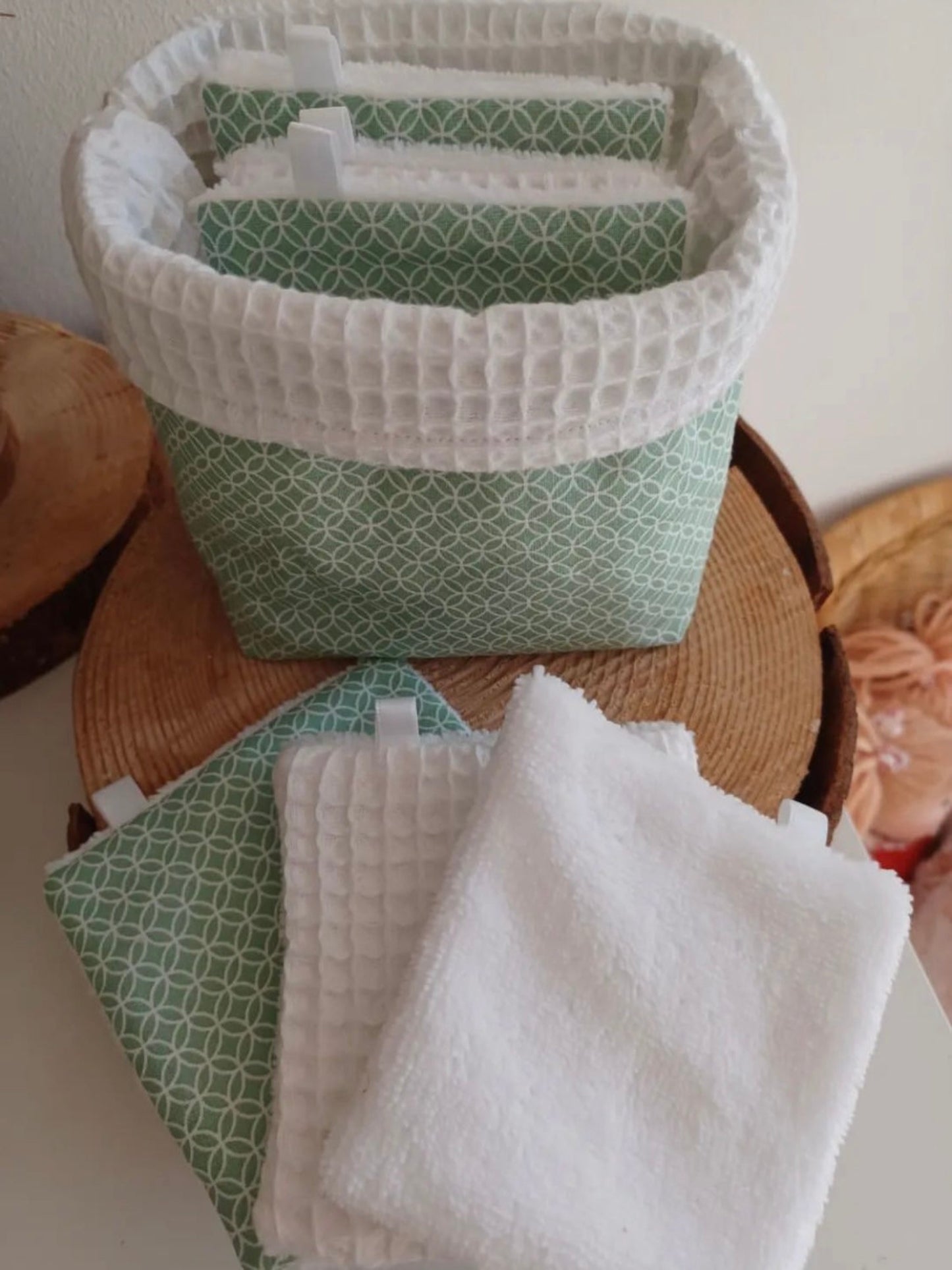 Lingettes lavables et réutilisables + panière