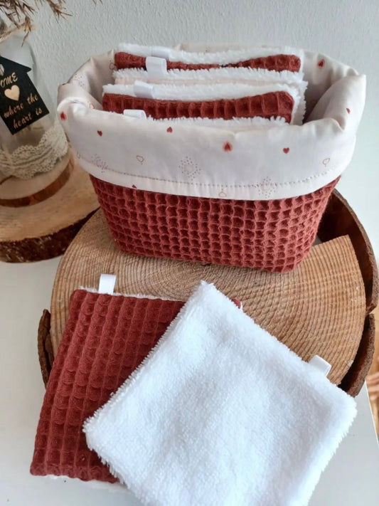 Lingettes lavables et réutilisables + panière