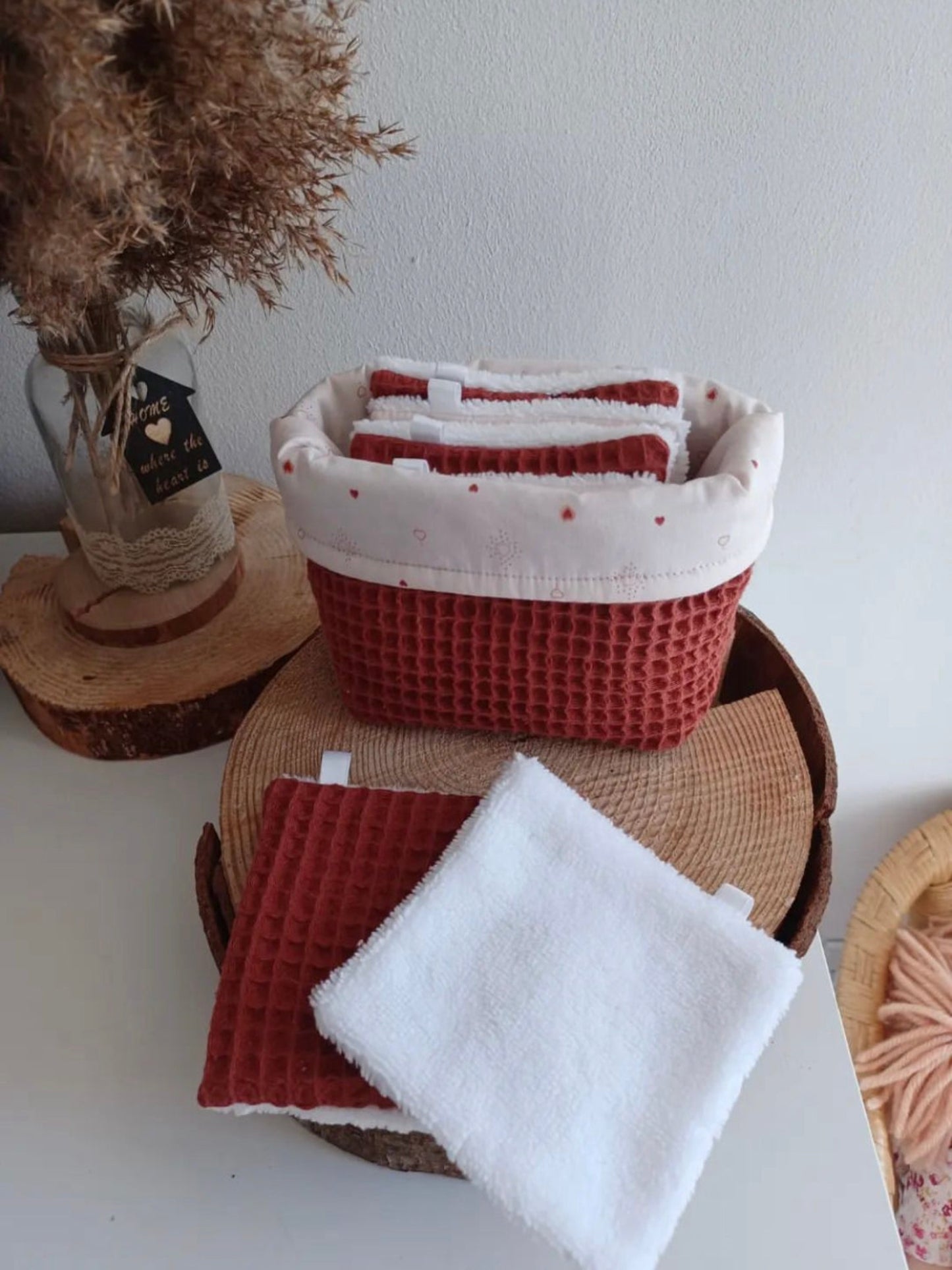 Lingettes lavables et réutilisables + panière