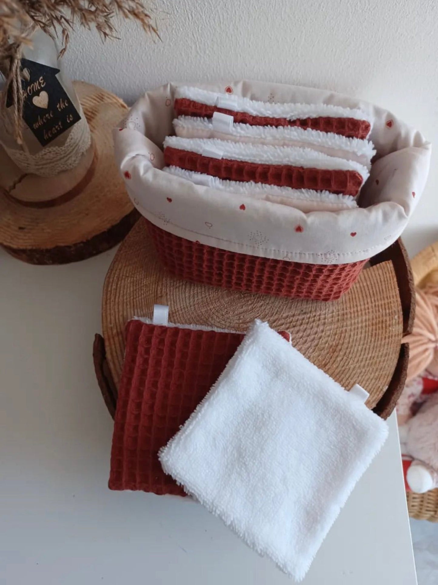 Lingettes lavables et réutilisables + panière